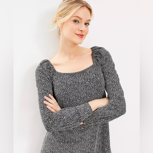 Loft Cozy Square Neck Balloon Sleeve Shift Dress Size L - Picture 2 of 14